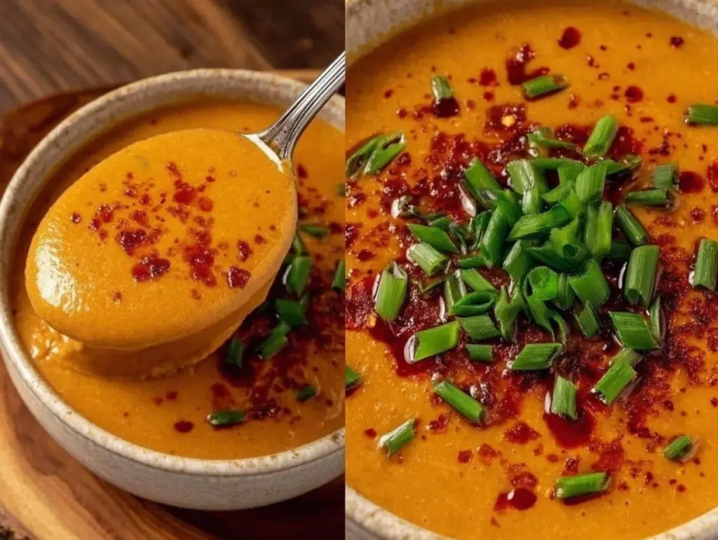 creamy roasted red pepper and smoked gouda bisque - featured image