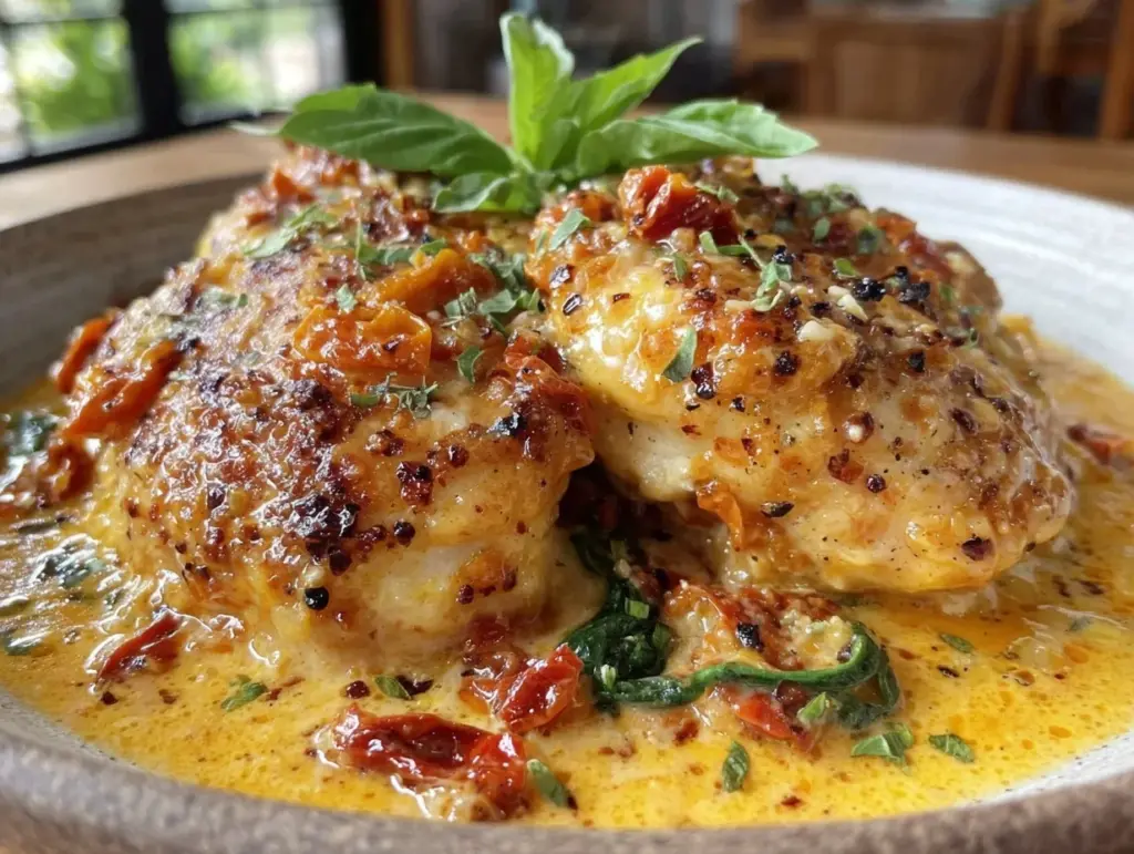 creamy slow cooker tuscan chicken - featured image