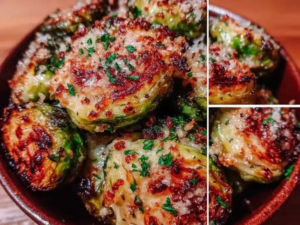 crispy air fryer garlic parmesan brussels sprouts - featured image