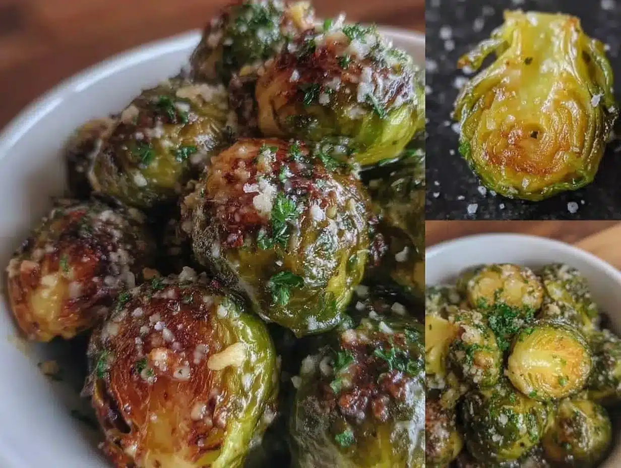crispy air fryer garlic parmesan brussels sprouts preparation steps