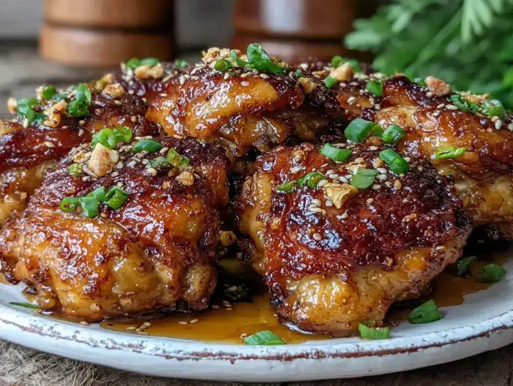 crispy air fryer honey garlic chicken thighs - featured image