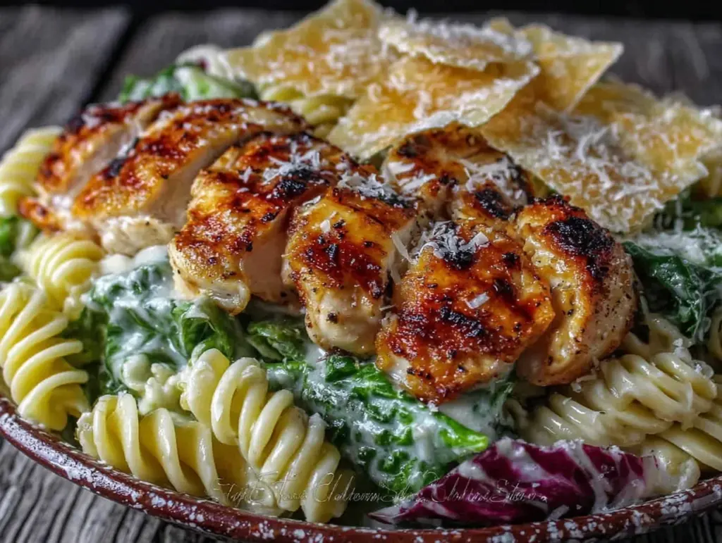 crispy grilled chicken caesar pasta salad - featured image