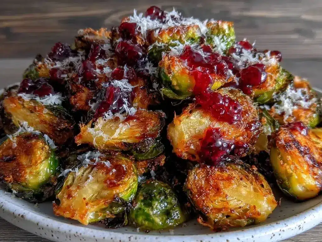 crispy parmesan roasted brussels sprouts - featured image