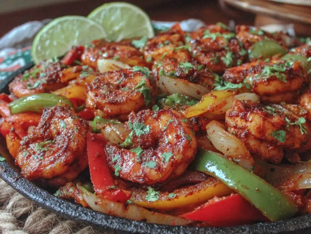 crispy sheet pan shrimp fajitas - featured image