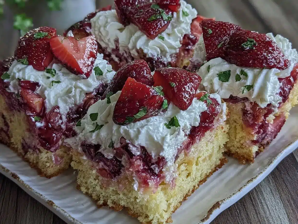 easy fluffy strawberry shortcake sheet cake preparation steps