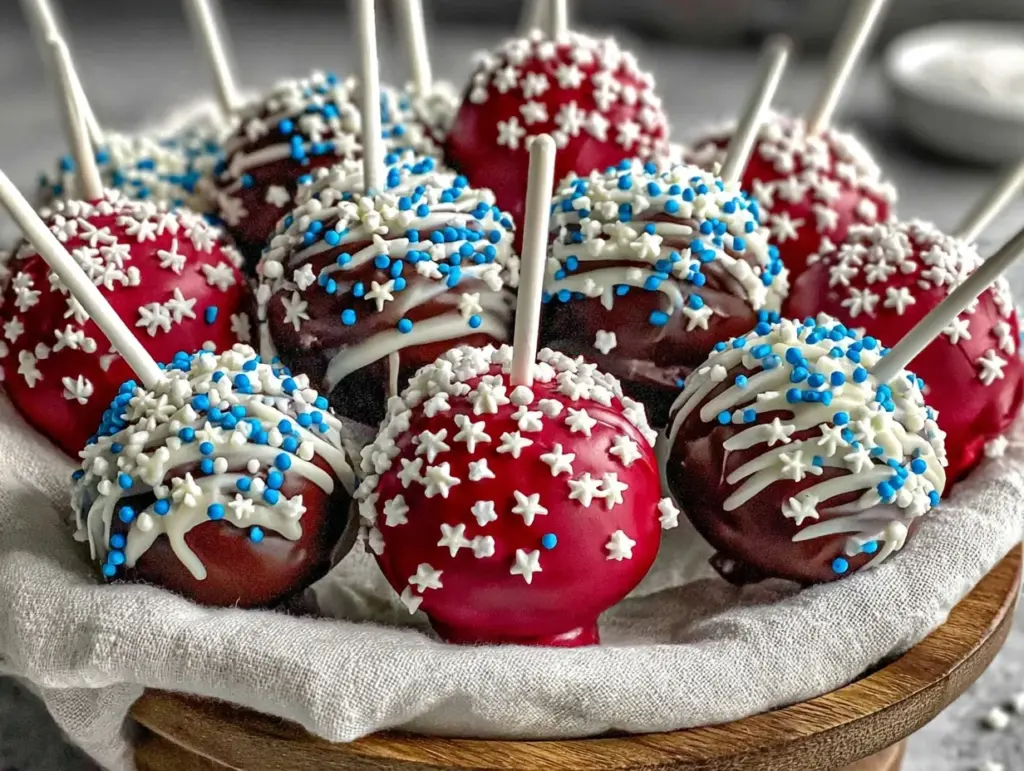 firecracker red white blue cake pops - featured image