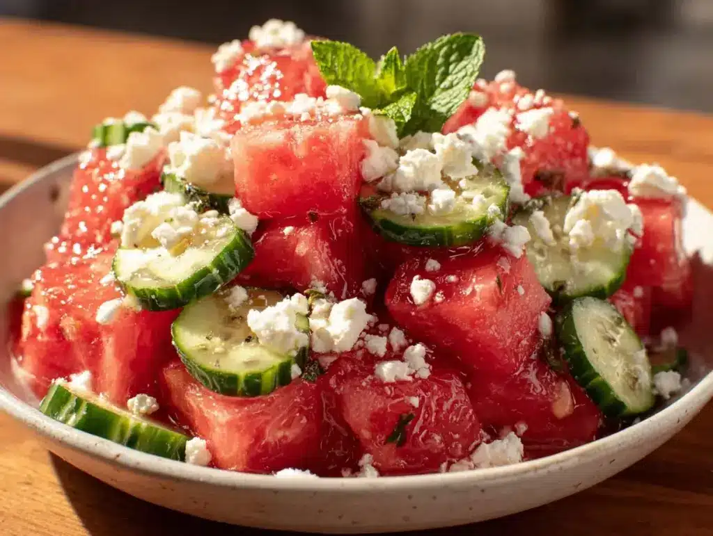 Fresh Watermelon Cucumber Feta Mint Salad - featured image