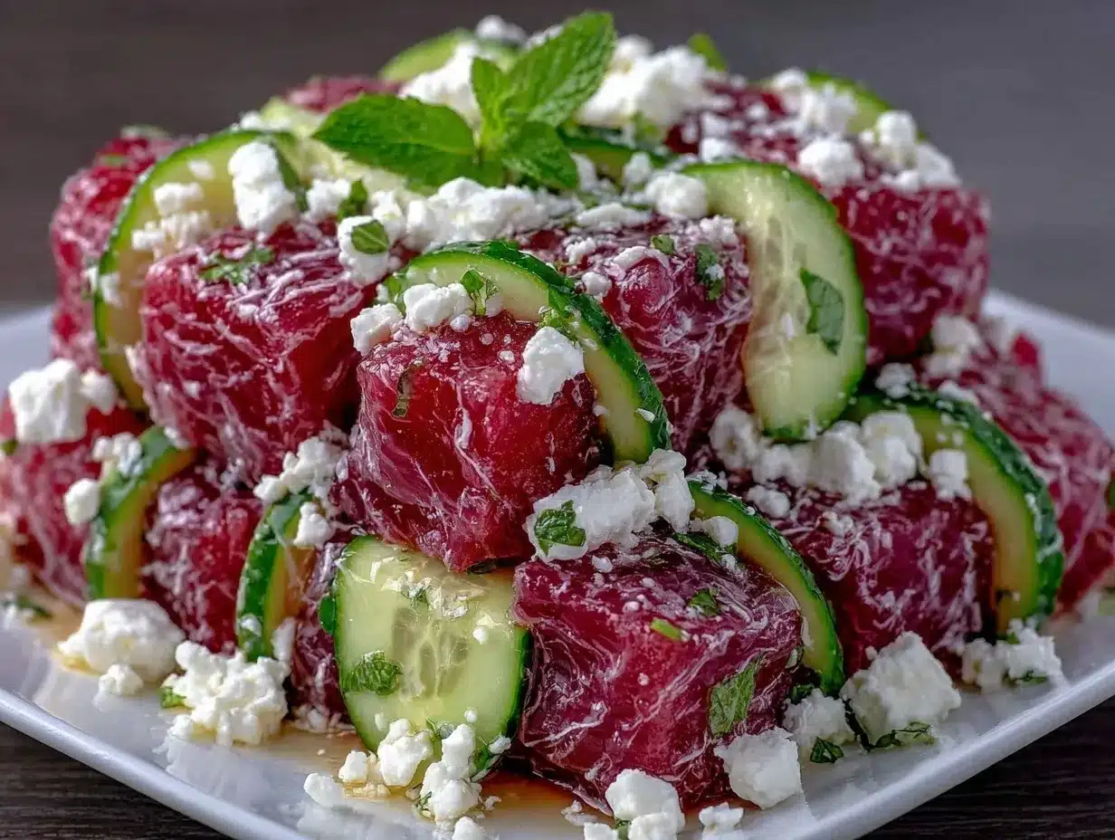 Fresh Watermelon Cucumber Feta Mint Salad preparation steps