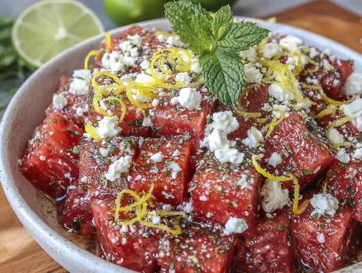fresh watermelon feta salad preparation steps