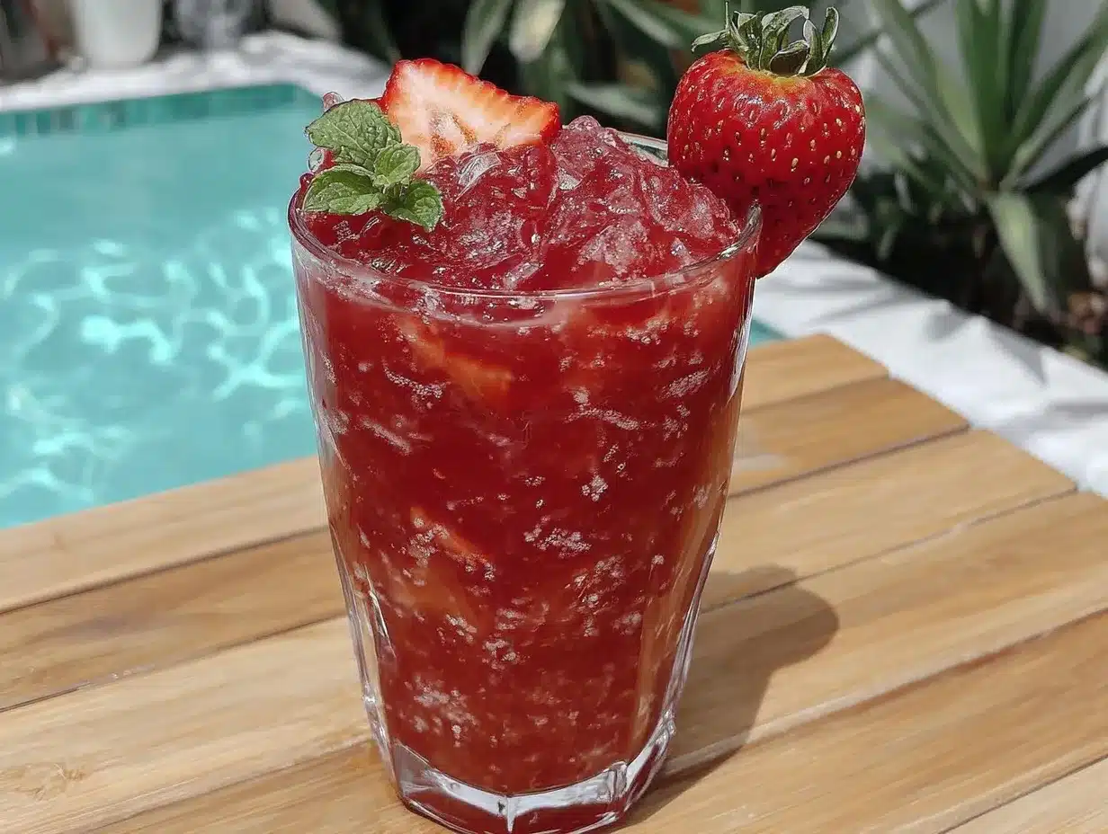 frozen strawberry rosé frosé slushie preparation steps