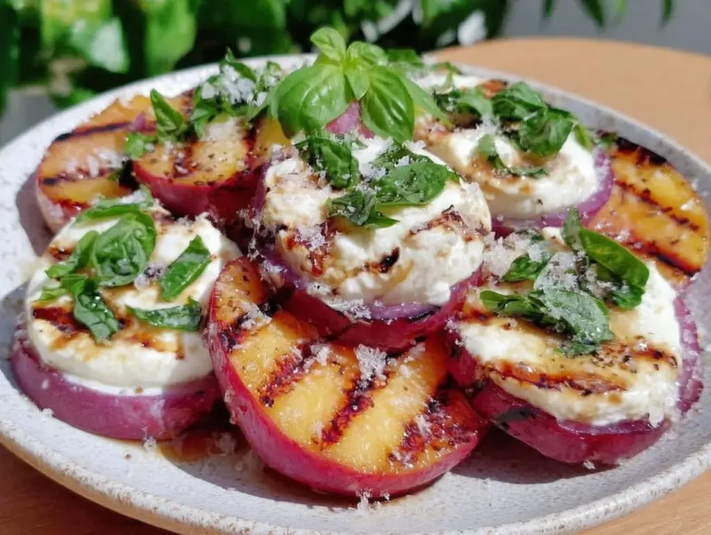 grilled peach caprese salad - featured image