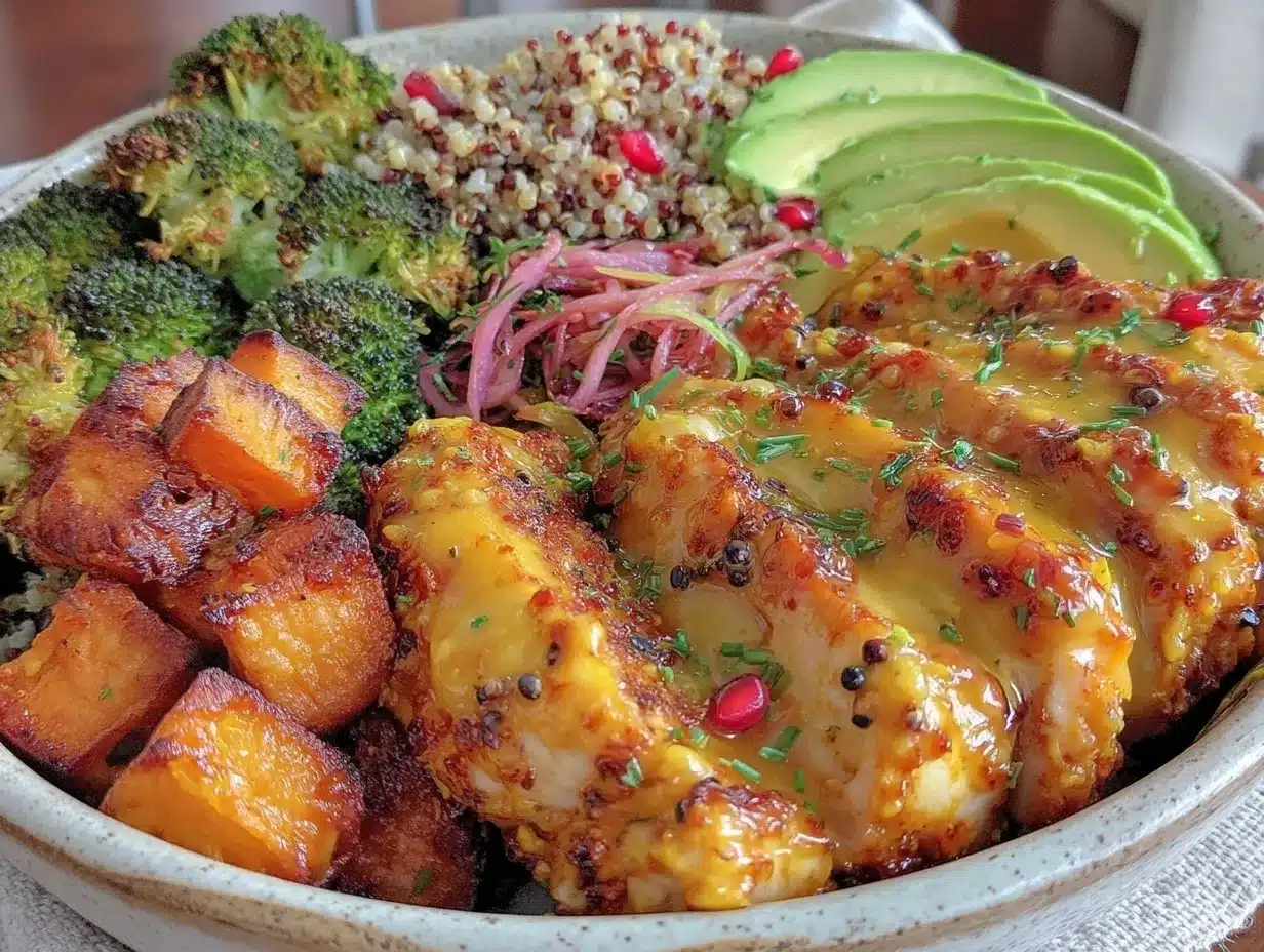 healthy golden turmeric chicken bowl preparation steps