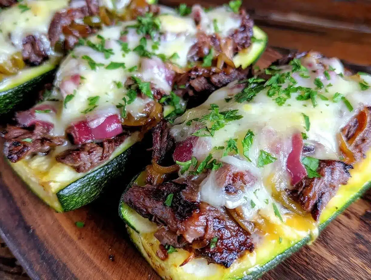 keto philly cheesesteak stuffed zucchini boats preparation steps