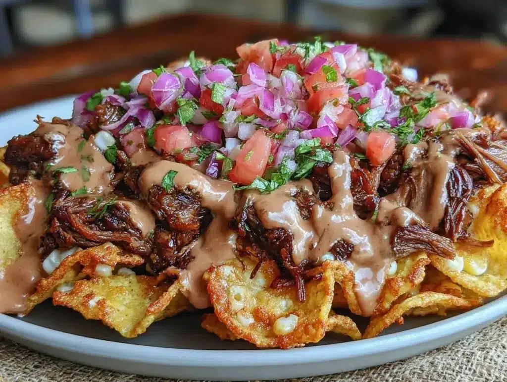 loaded nachos with carnitas corn salsa - featured image