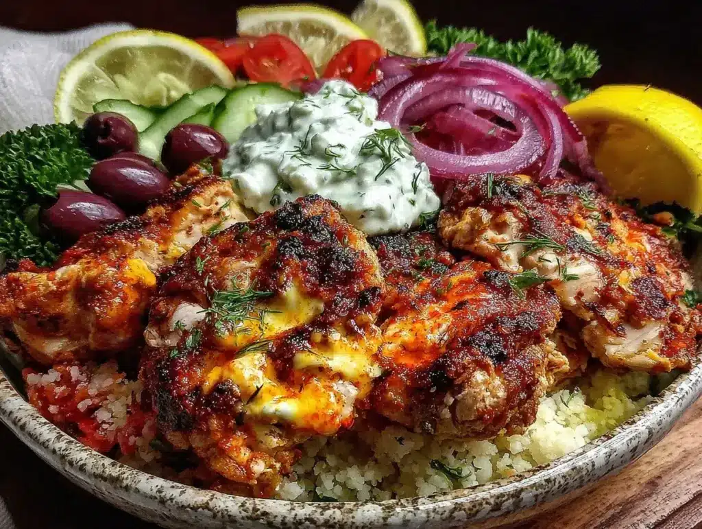 low carb greek chicken bowls - featured image
