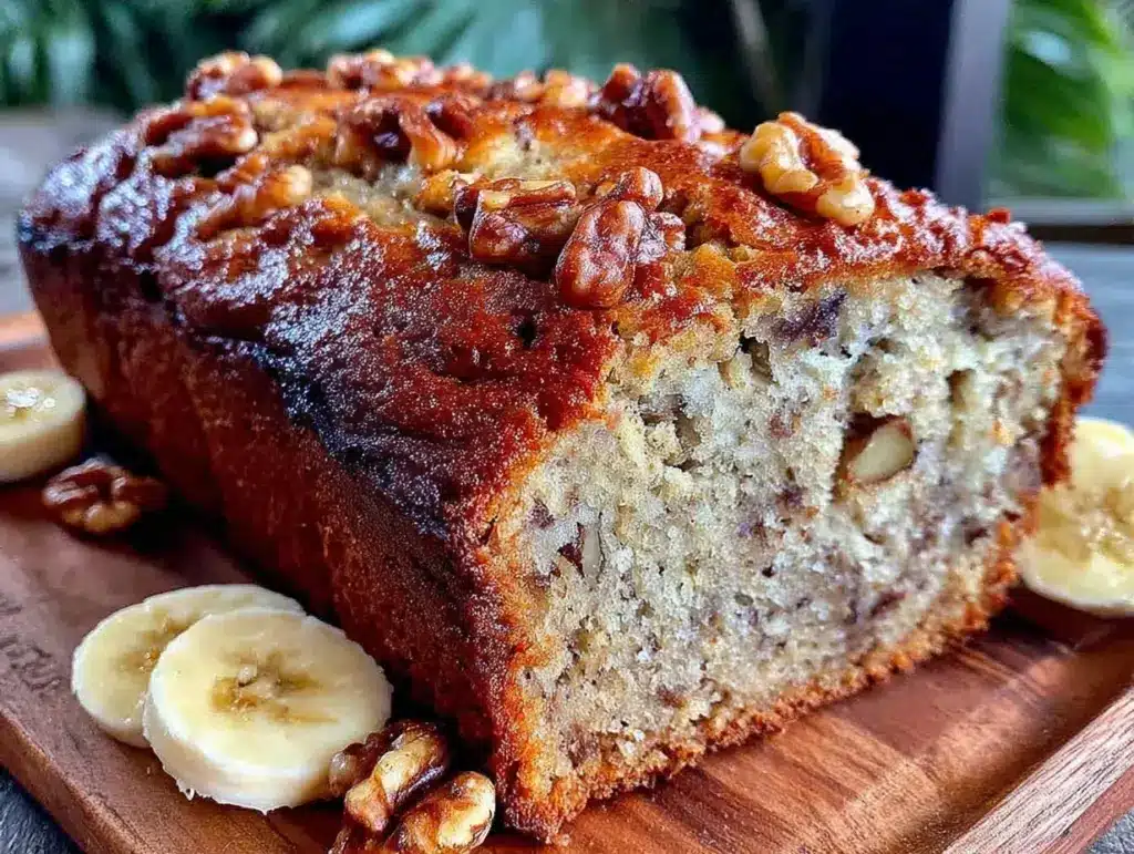 moist keto almond flour banana walnut bread - featured image