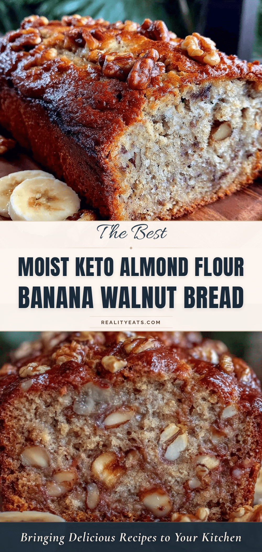 moist keto almond flour banana walnut bread recipe