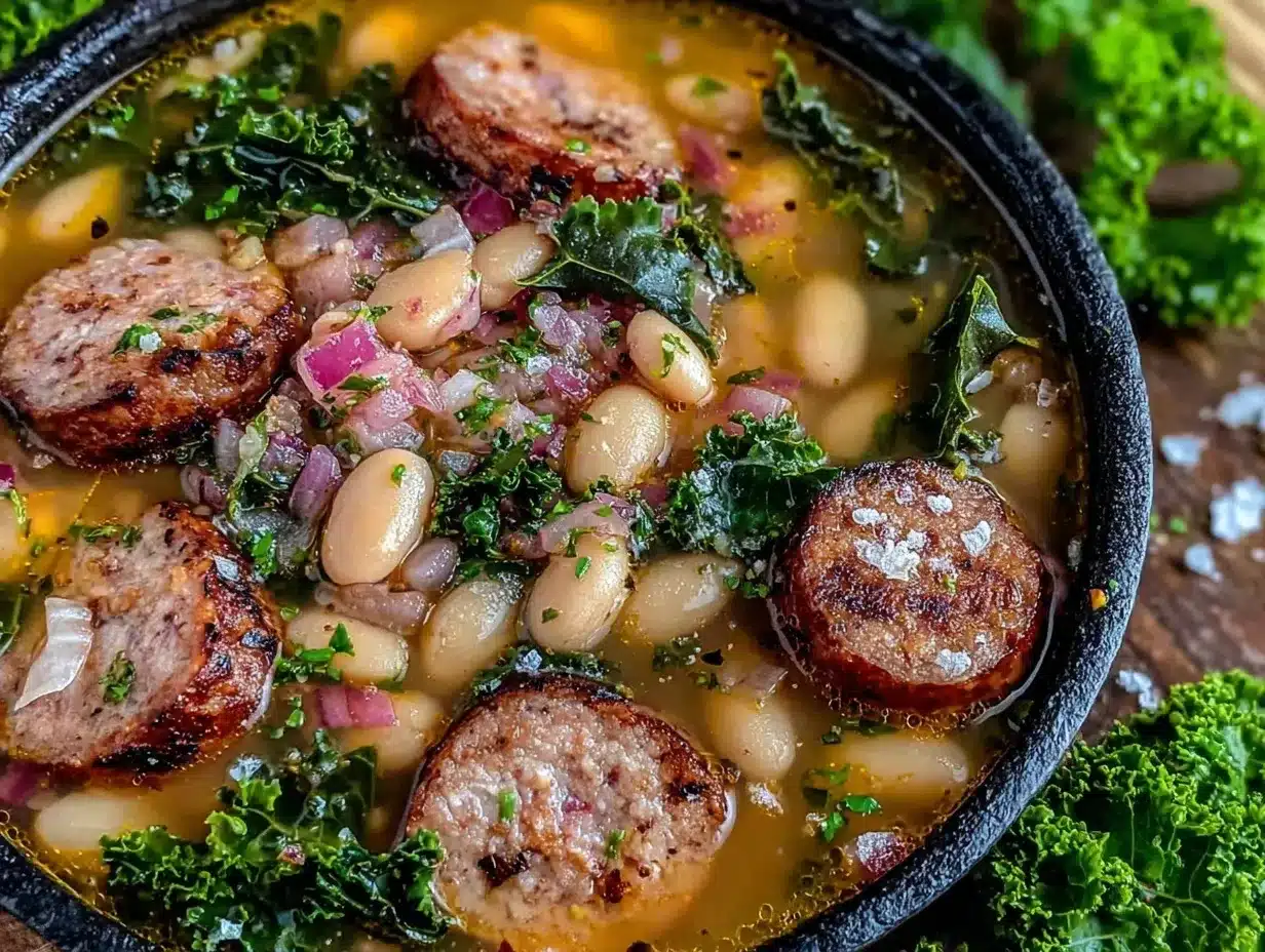 one-pot campfire white bean sausage and kale stew preparation steps