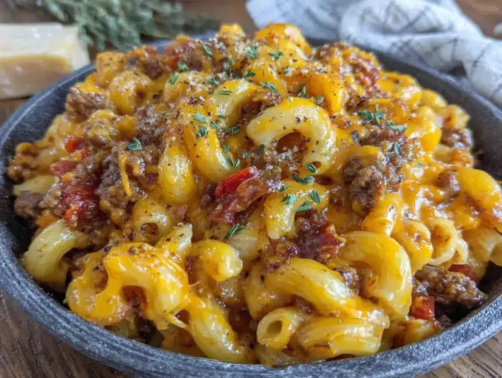 one pot cheeseburger macaroni skillet - featured image