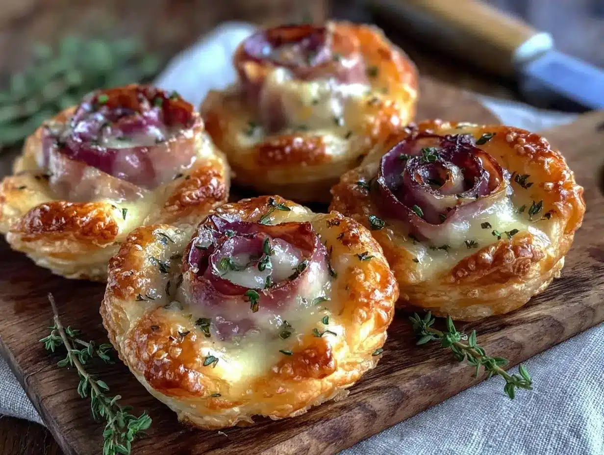 prosciutto and brie puff pastry rose tarts preparation steps