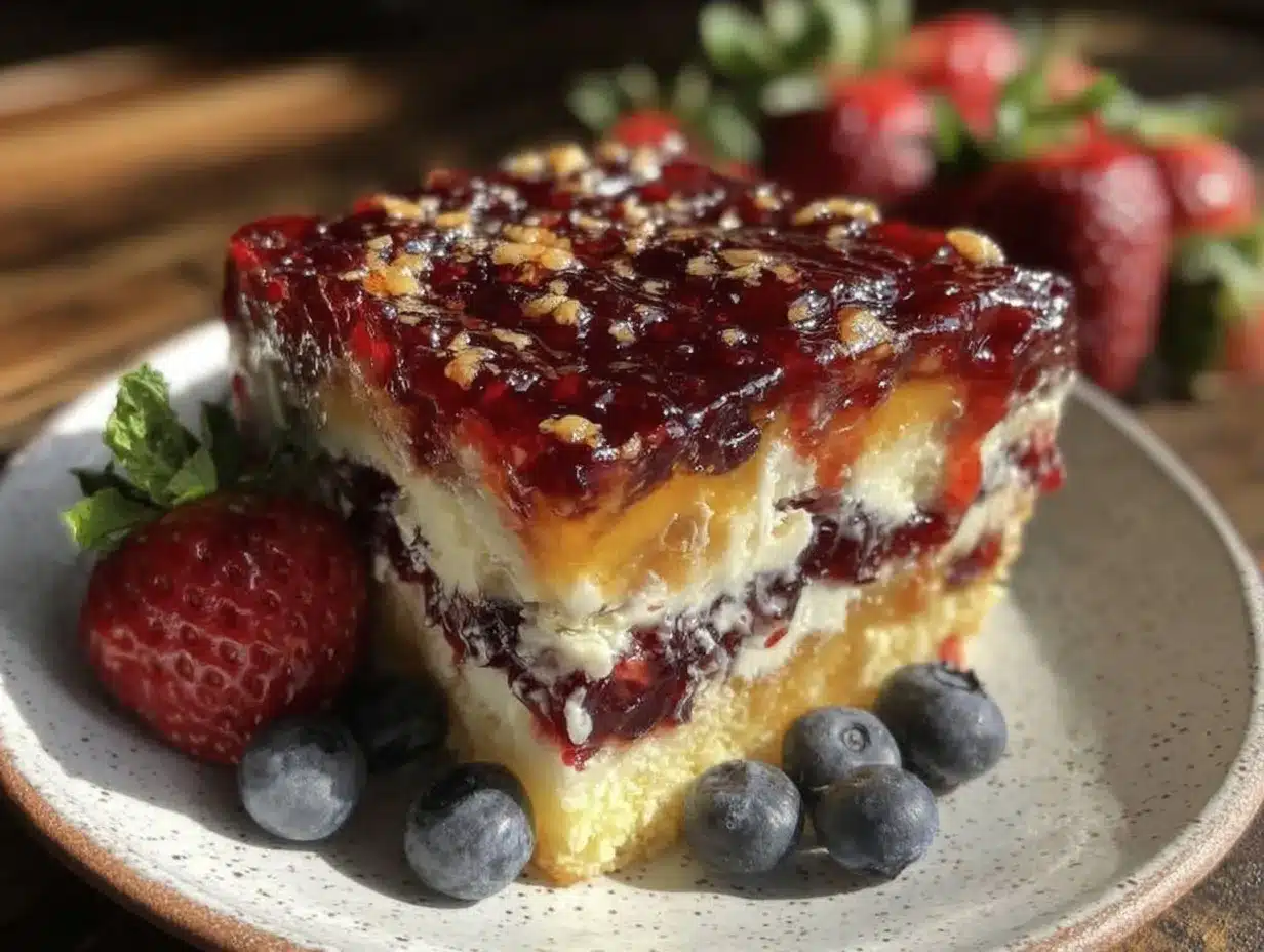 red white blue layered jello poke cake preparation steps