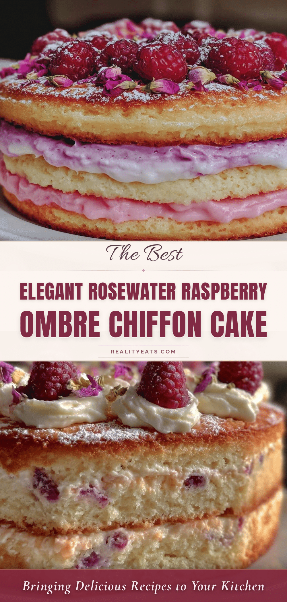 Rosewater Raspberry Ombre Chiffon Cake recipe