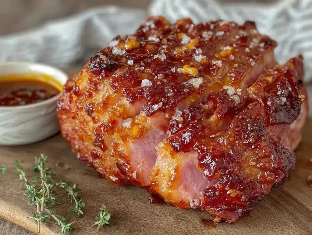 slow cooker brown sugar glazed ham - featured image