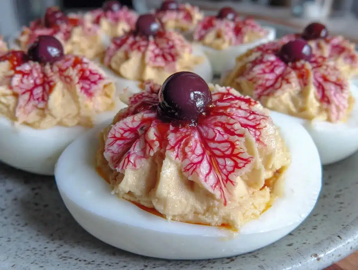 spooky eyeball deviled eggs preparation steps