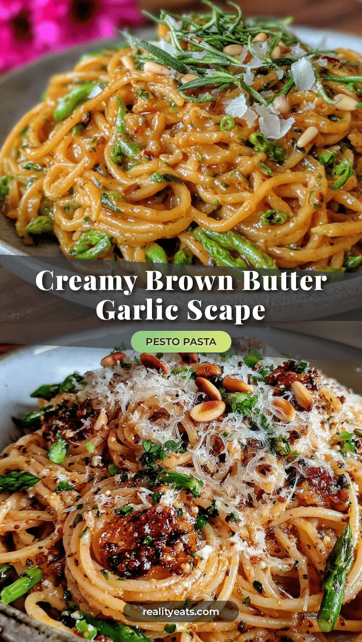 creamy brown butter garlic scape pesto pasta recipe
