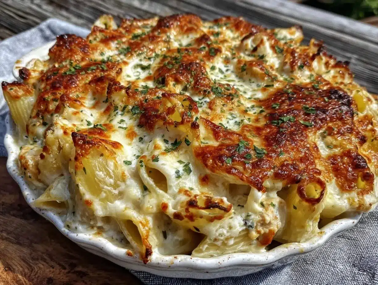 Creamy Chicken Alfredo Baked Ziti preparation steps