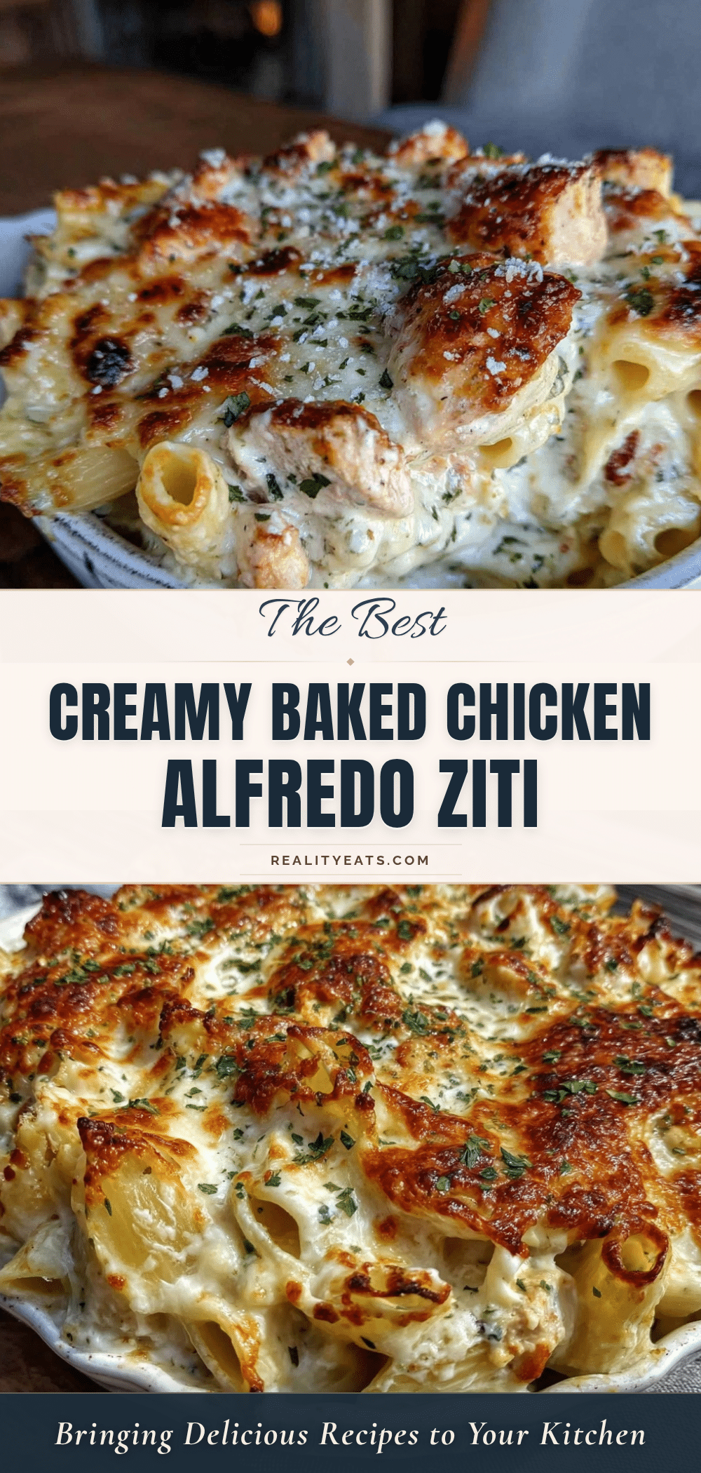 Creamy Chicken Alfredo Baked Ziti recipe