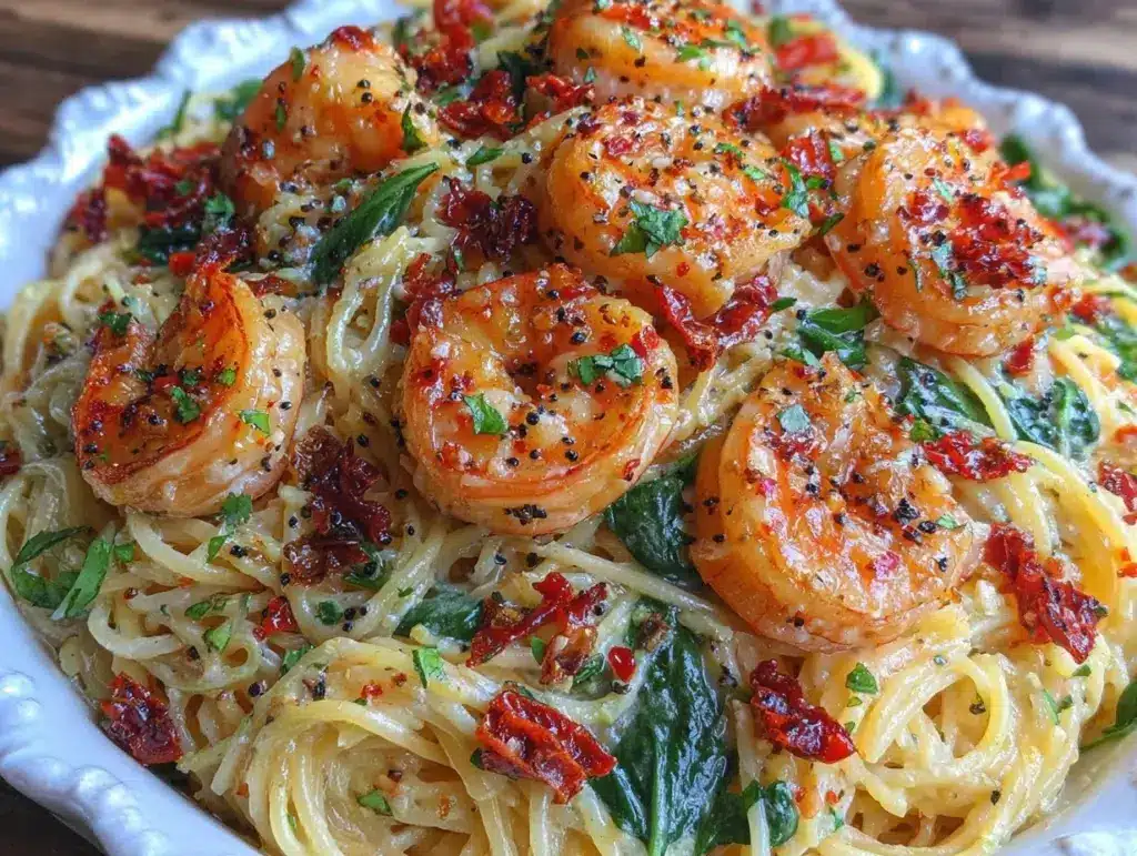 creamy tuscan garlic shrimp pasta - featured image