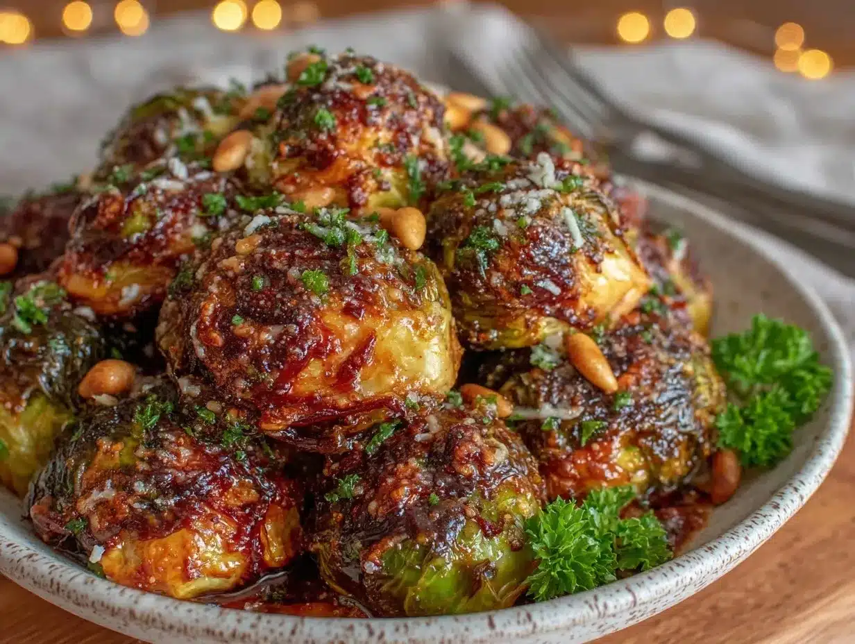 crispy garlic parmesan roasted brussels sprouts preparation steps