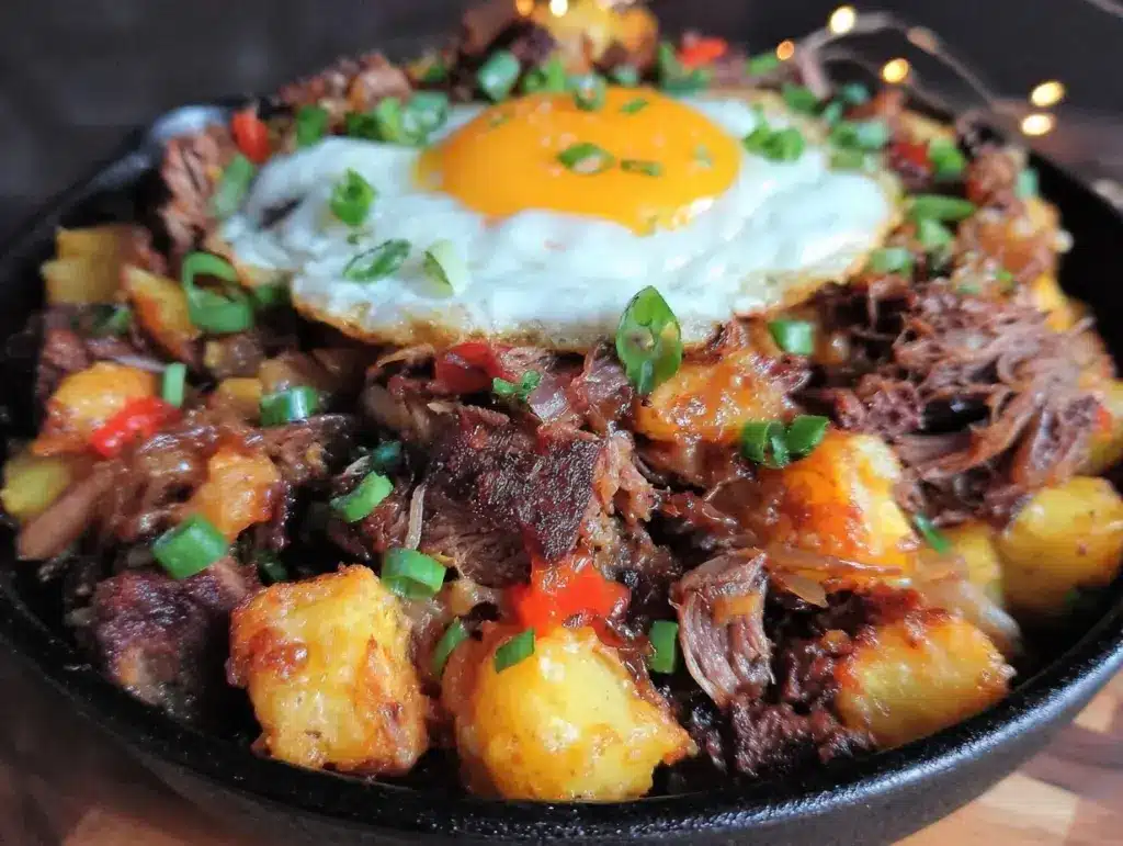 crispy smoked beef brisket breakfast hash - featured image