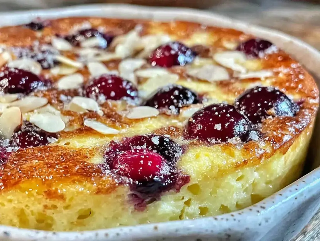 easy cherry almond breakfast clafoutis - featured image