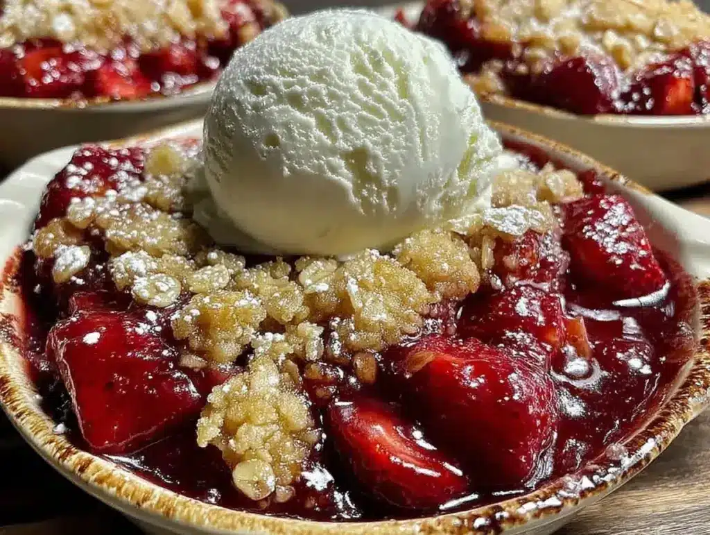 easy warm strawberry rhubarb crisp - featured image