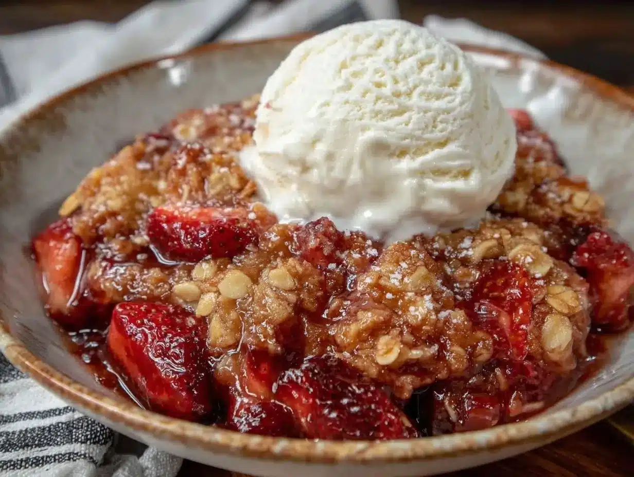 easy warm strawberry rhubarb crisp preparation steps
