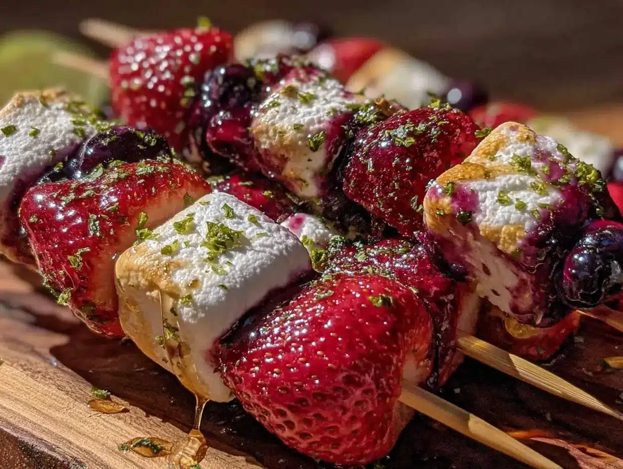 fresh red white and blue fruit kabobs preparation steps