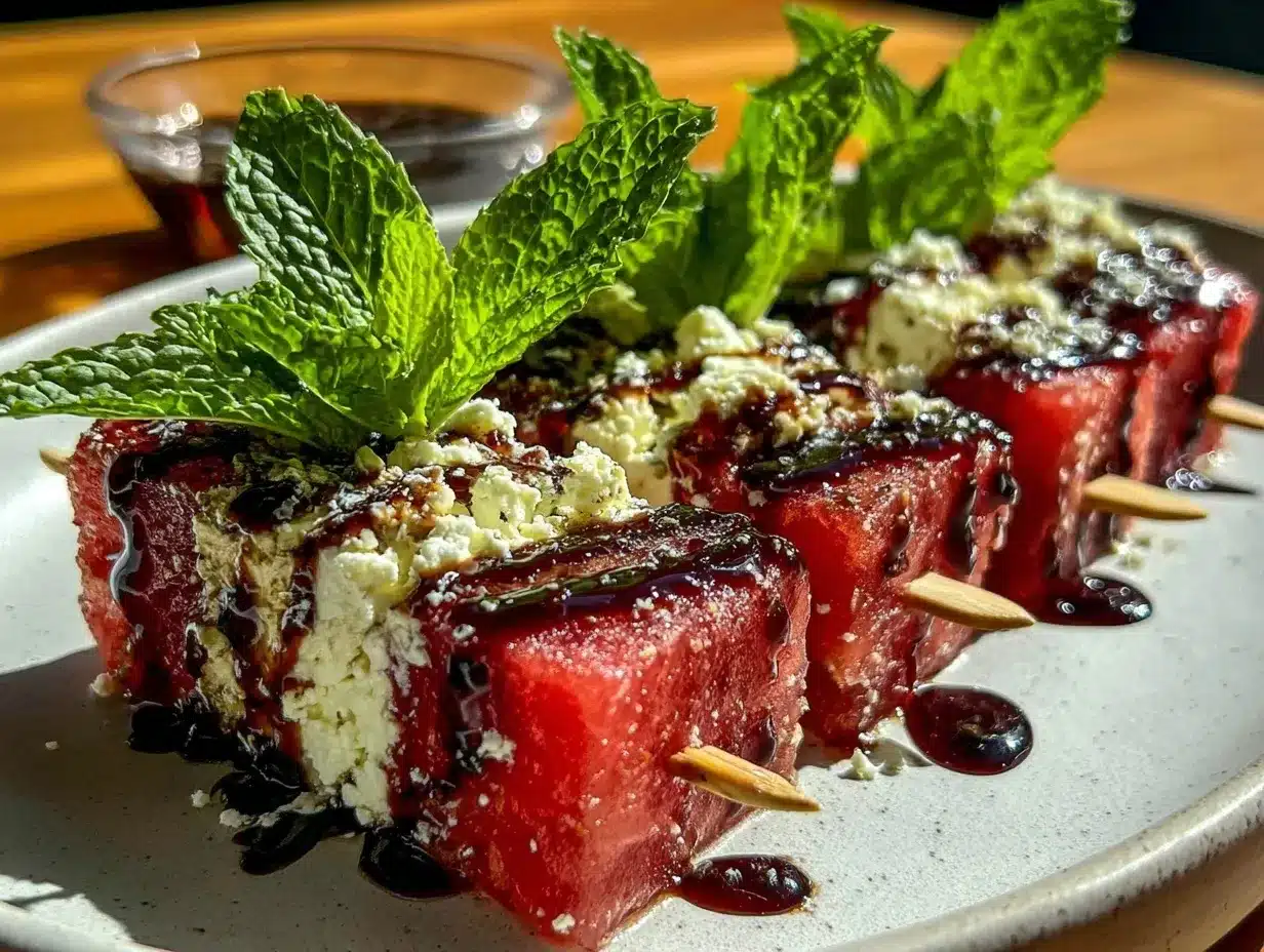 fresh watermelon feta skewers preparation steps