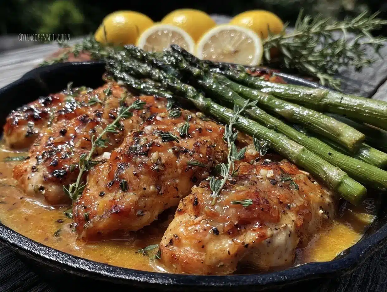 one-pan lemon butter chicken and asparagus preparation steps