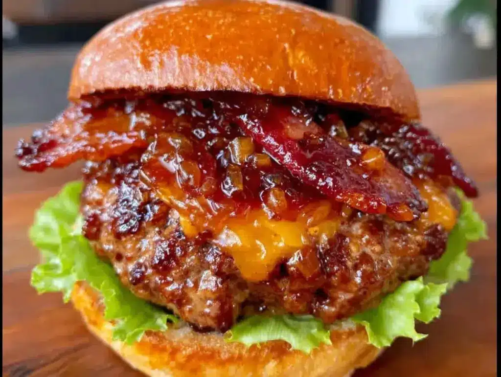 whiskey maple bacon burger - featured image