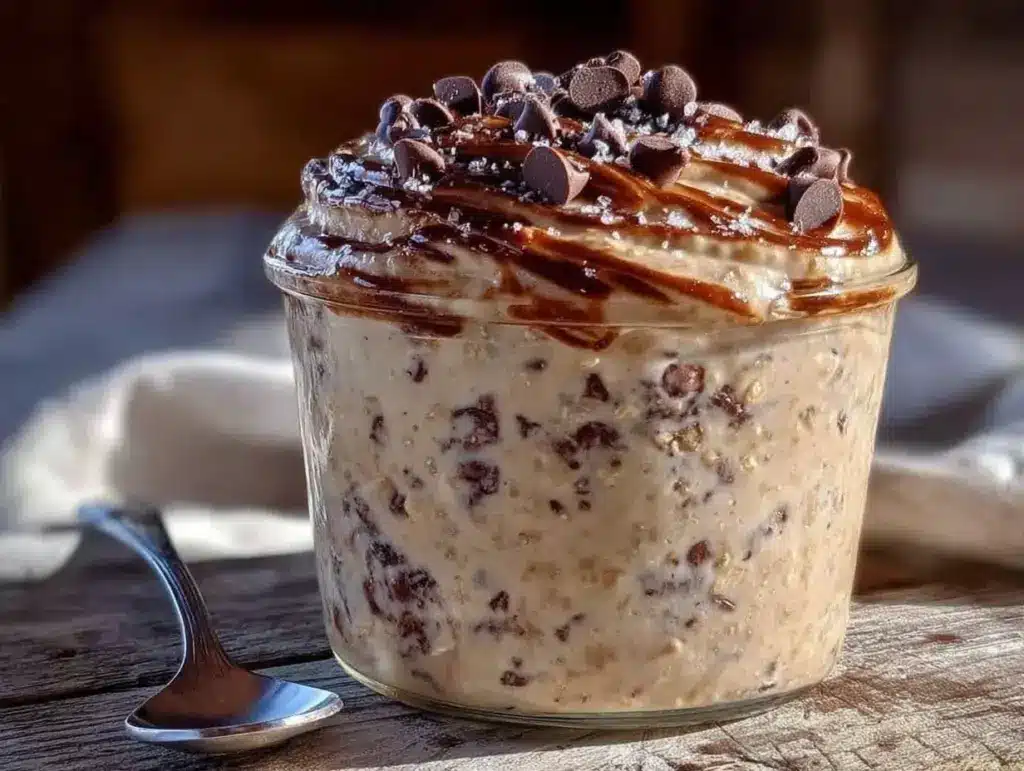 creamy chocolate chip cookie dough overnight oats - featured image
