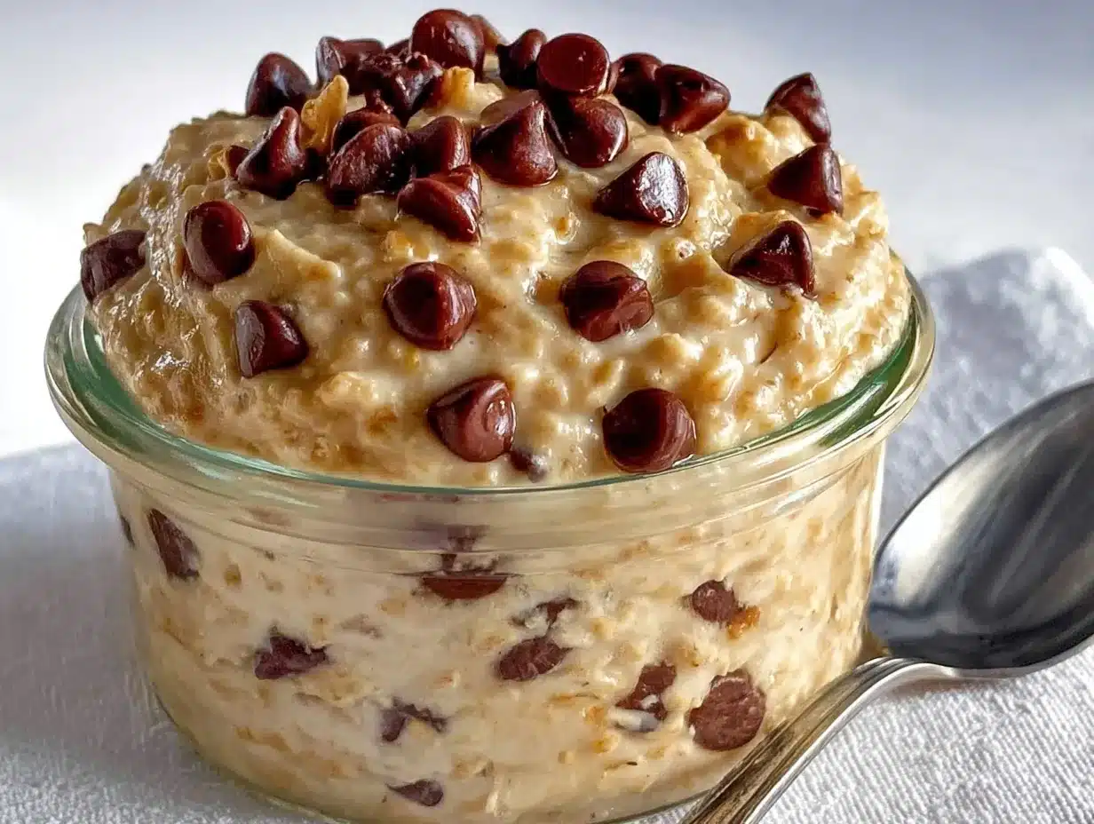 creamy chocolate chip cookie dough overnight oats preparation steps