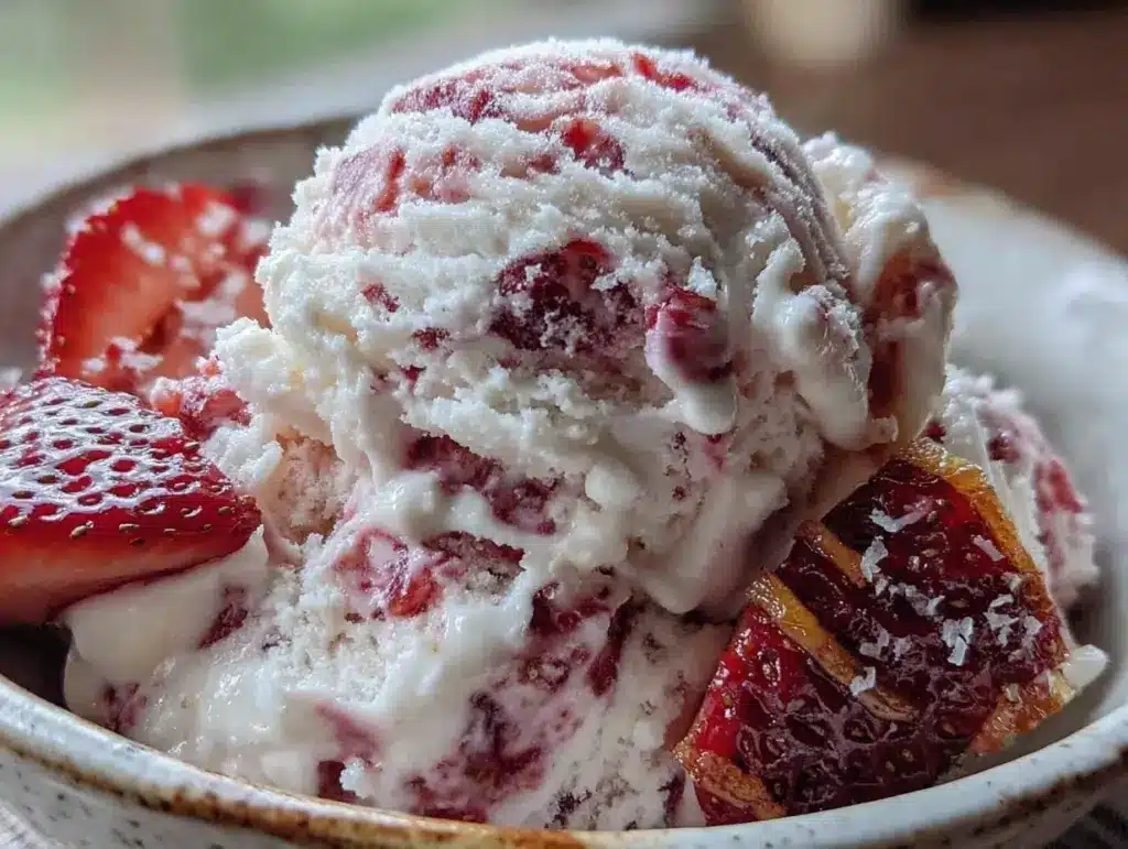 creamy no-churn roasted strawberry ice cream - featured image