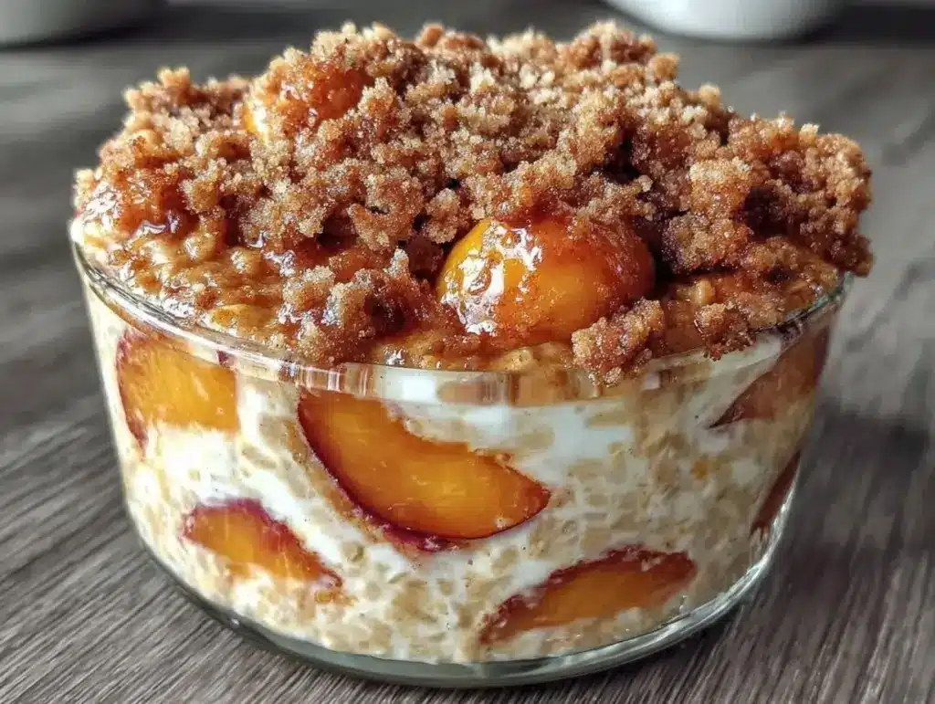 creamy peach pie overnight oats - featured image