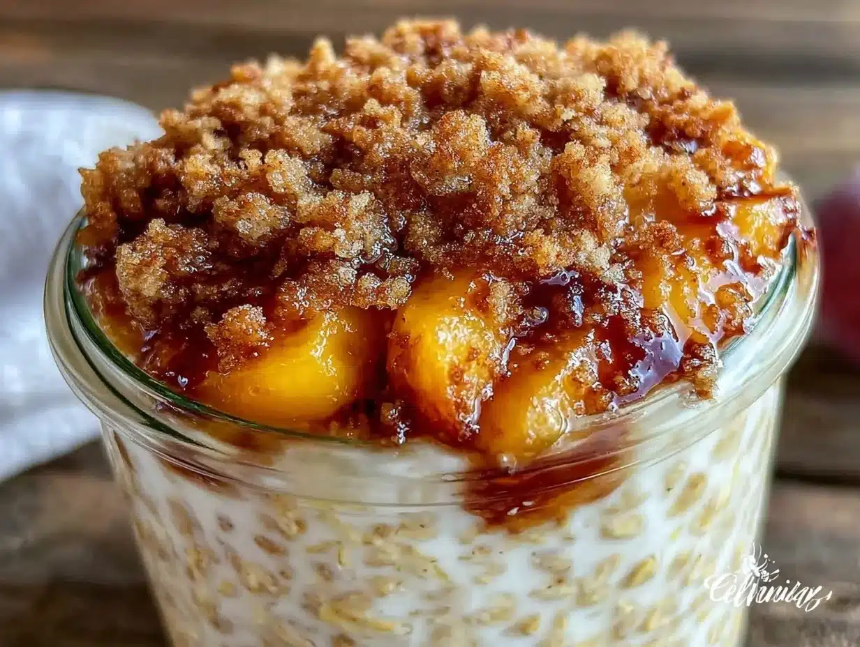 creamy peach pie overnight oats preparation steps