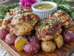 crispy garlic butter chicken thighs - featured image