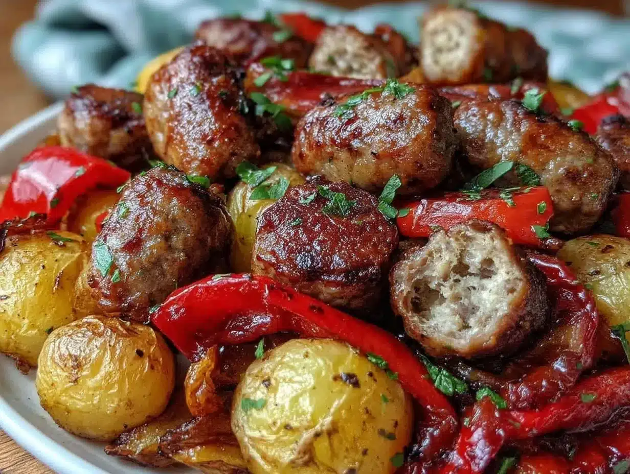 crispy sheet pan sausage and peppers preparation steps