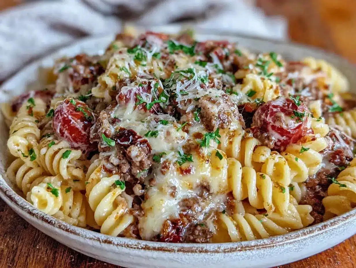 Easy Cheesy One-Pot Cheeseburger Pasta preparation steps