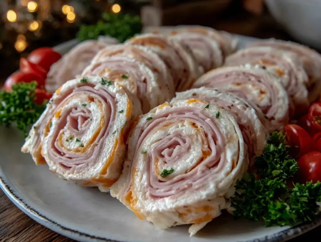 easy cheesy turkey pinwheel roll ups - featured image